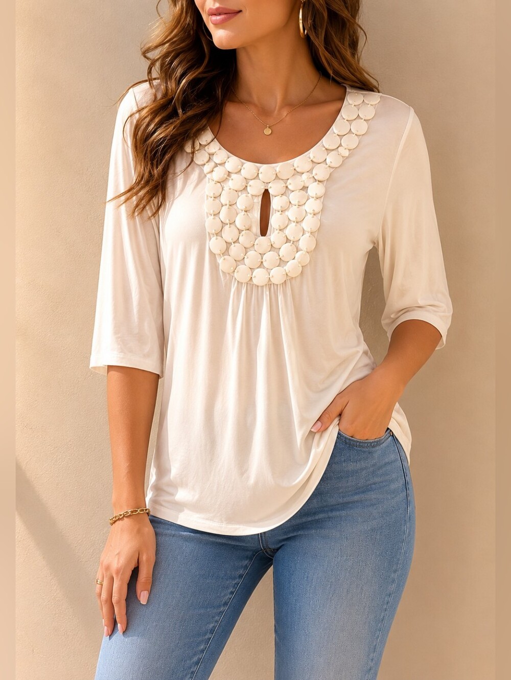❤️ BCBGMAXAZRIA BEADED KEYHOLE TOP, XS